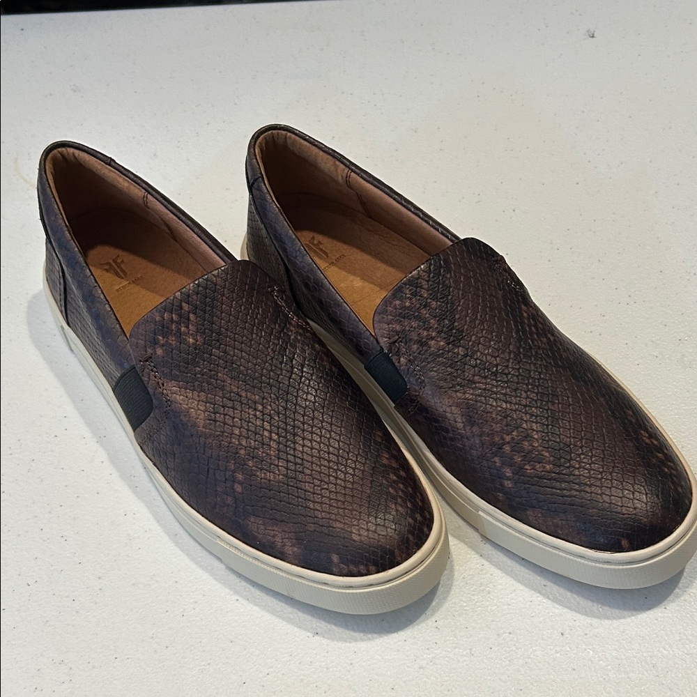 Frye Textured Brown Slip-On Loafers